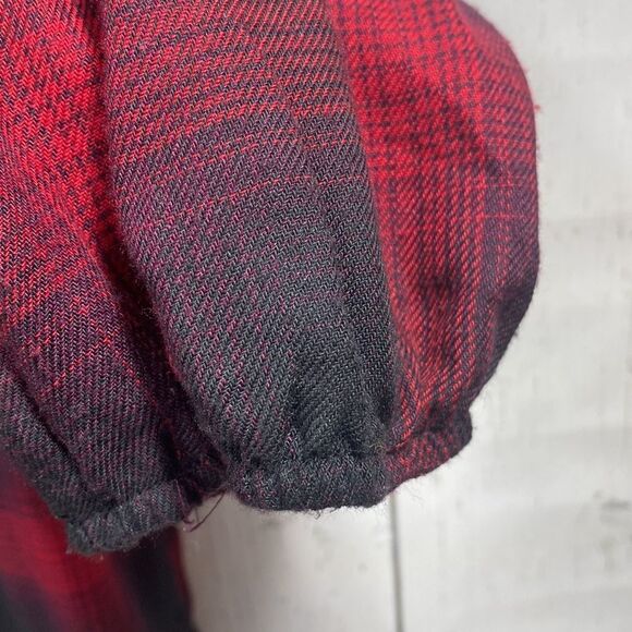 Knox Rose Womens Plaid Long Sleeve Smocked Shift Button Front Red Midi Dress - Picture 11 of 15